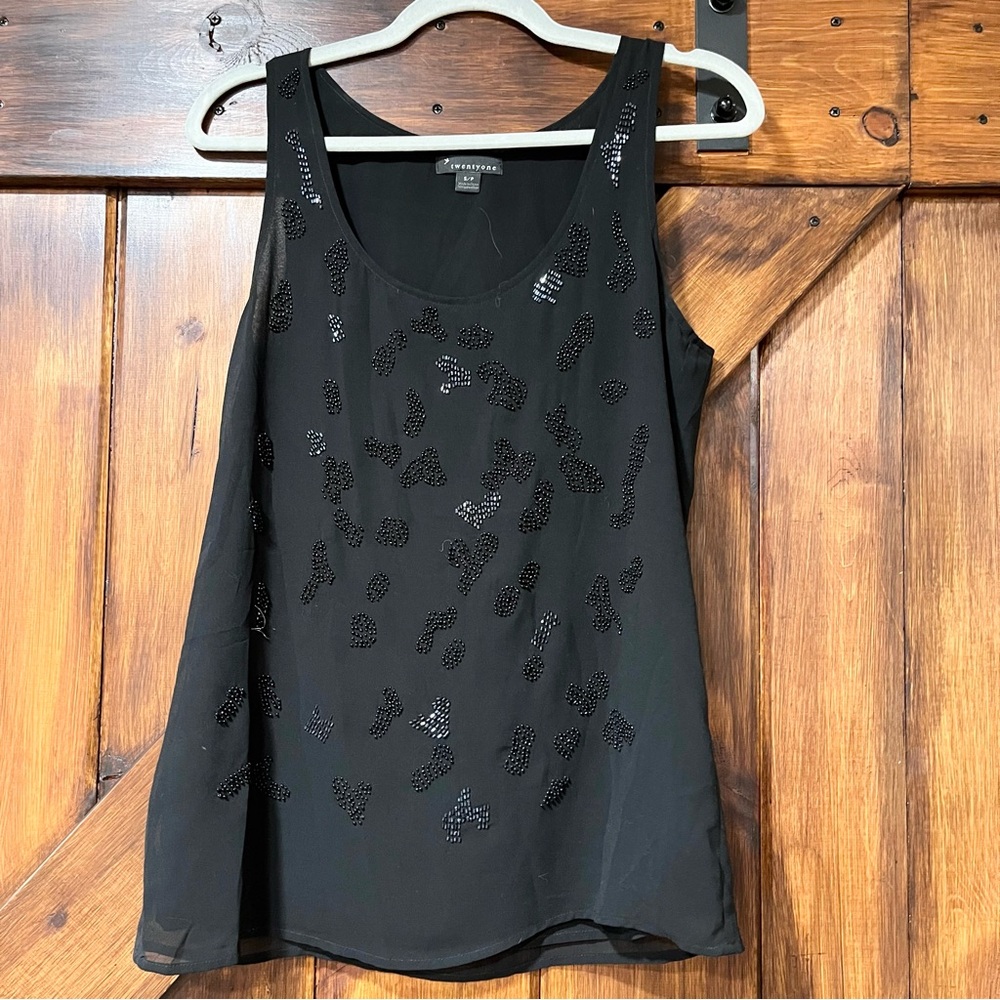 Twentyone black beaded flowy tank top
